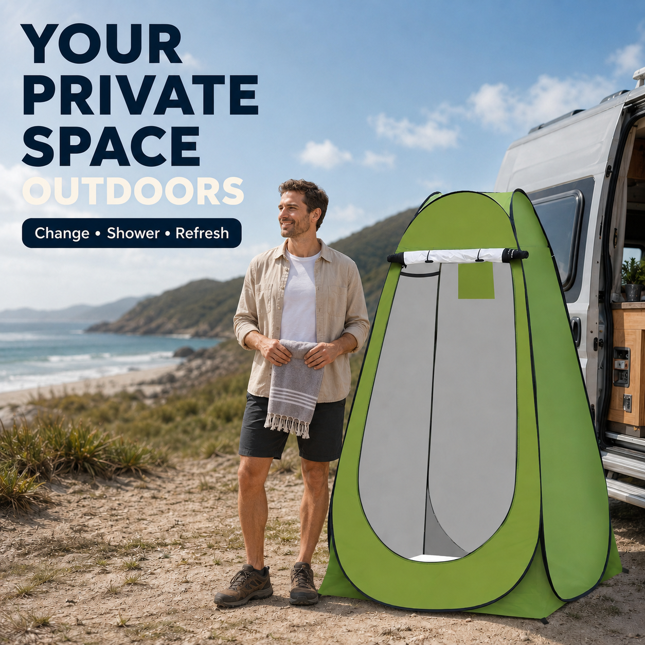 Portable Pop-Up Privacy Tent, 120 × 120 × 185 cm Outdoor Changing & Shower Shelter