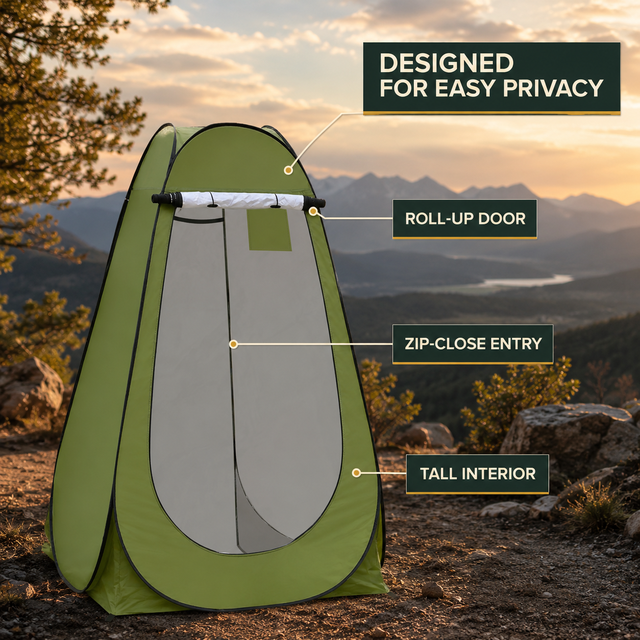Portable Pop-Up Privacy Tent, 120 × 120 × 185 cm Outdoor Changing &amp; Shower Shelter